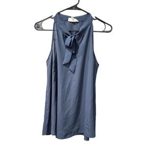 Pink Rose Navy Sleeveless Neck Tie Detail Blouse